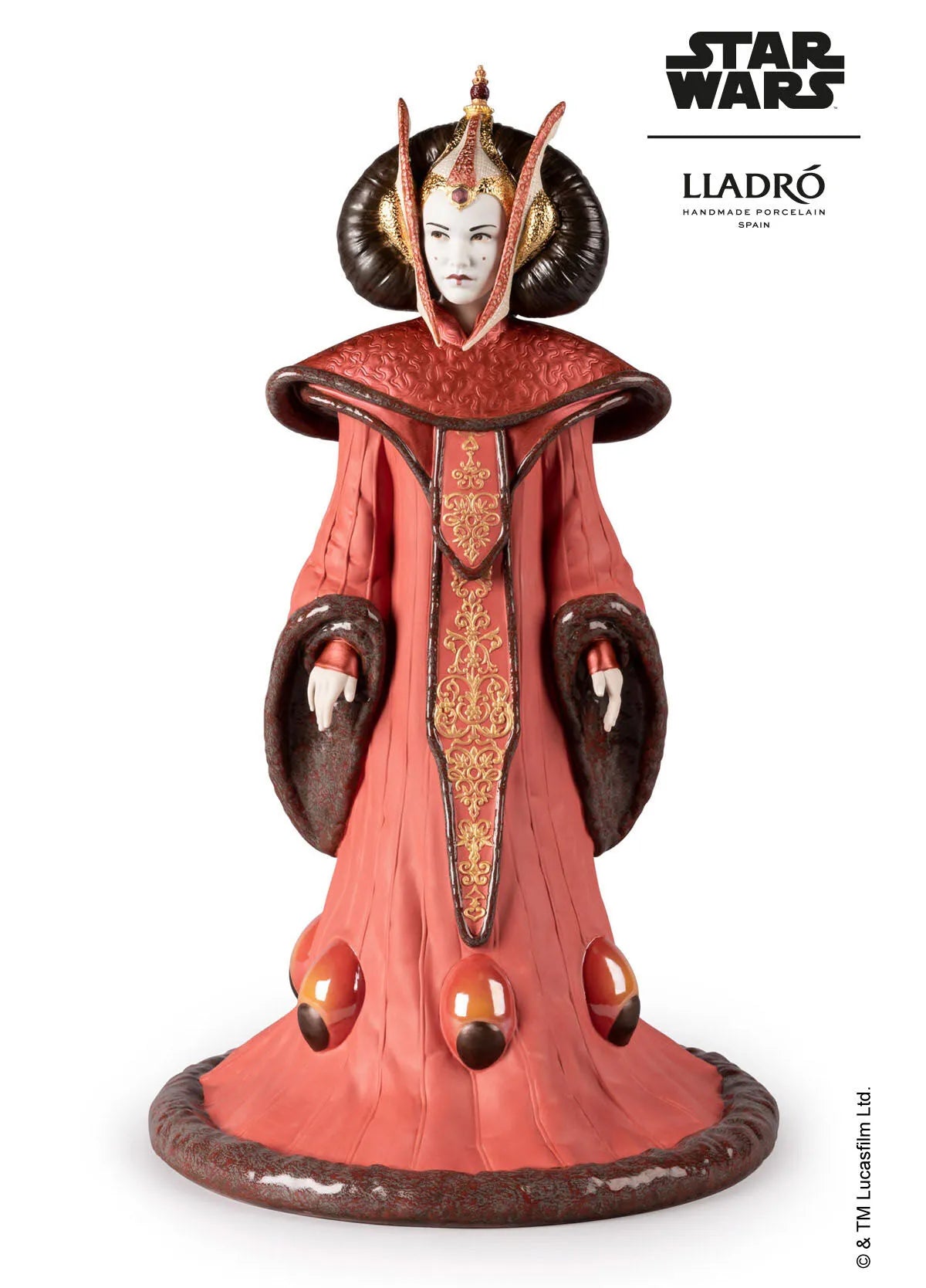 Lladro Queen Amidala™ sculpture from the Throne Room, limited edition porcelain figurine showing Queen Amidala seated on her throne.