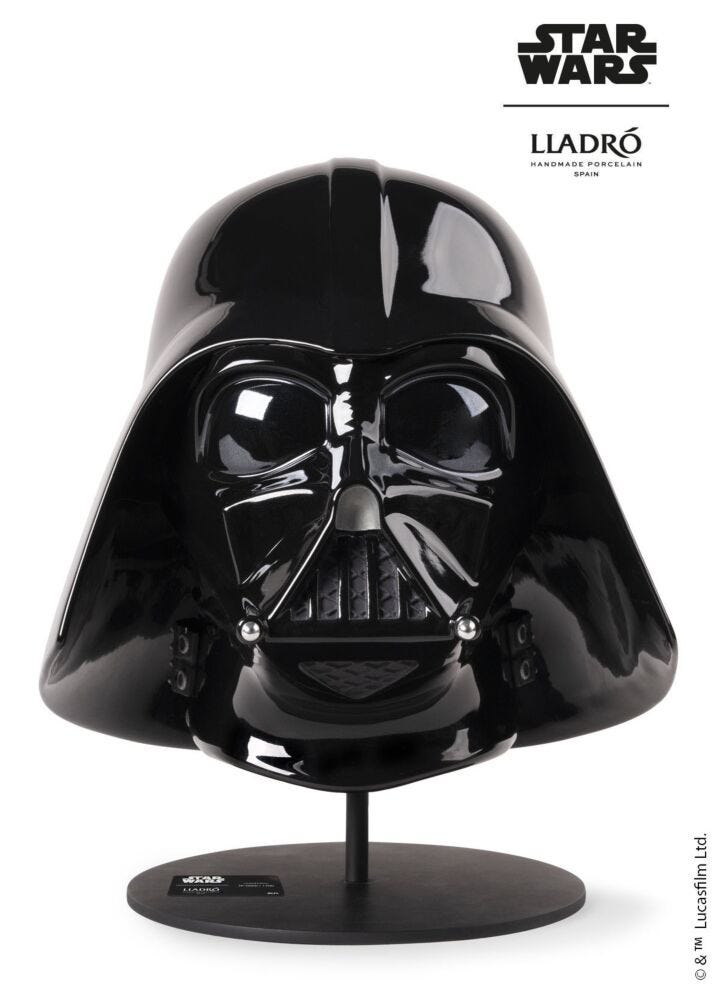 Lladro Darth Vader™ Helmet Sculpture, limited edition collectible art piece, featuring detailed design and glossy finish.