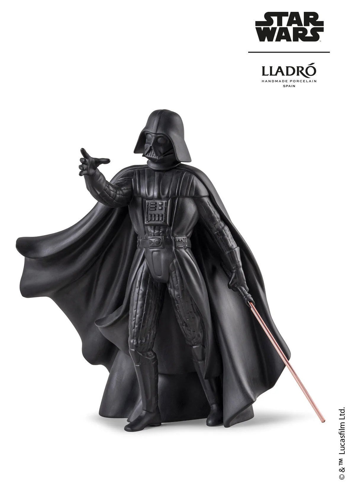 Lladro Darth Vader™ black sculpture, detailed ceramic figure of the iconic Star Wars character with a glossy finish.