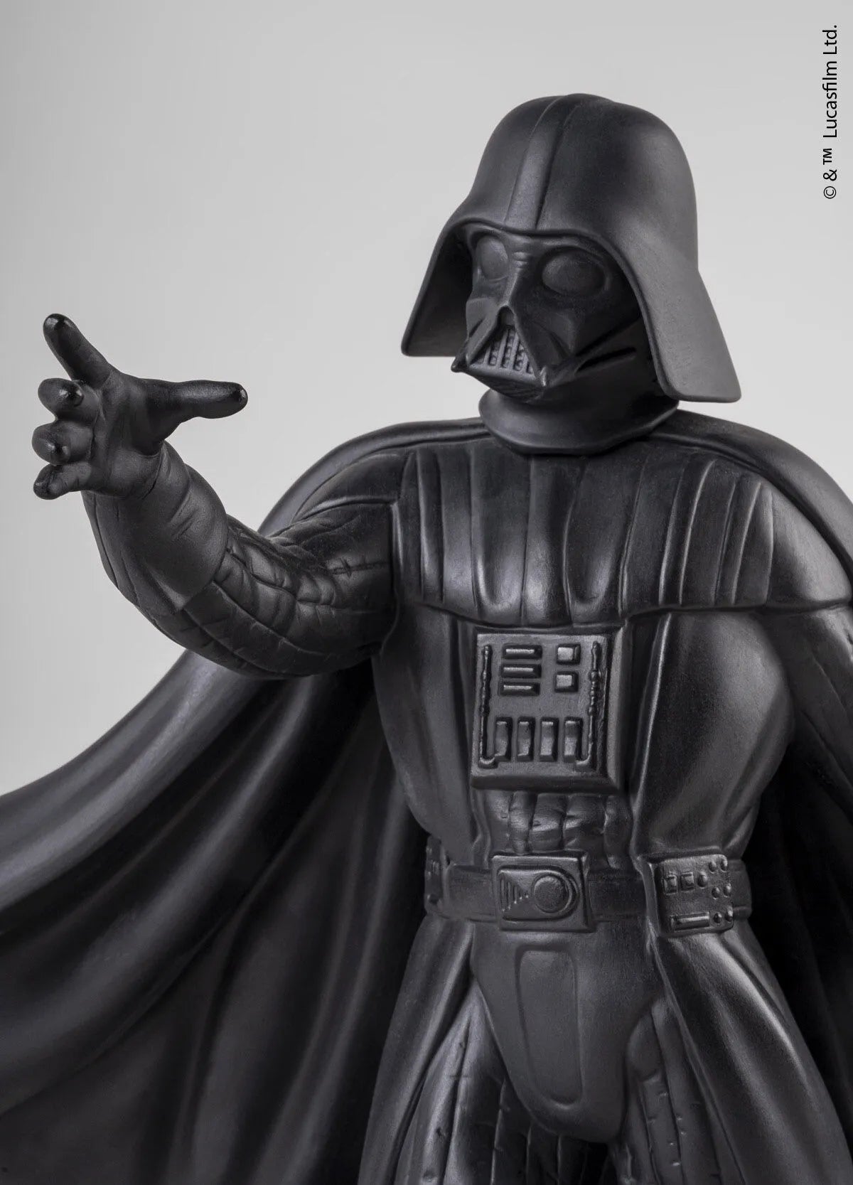 Lladro Darth Vader black sculpture featuring detailed ceramic craftsmanship and iconic Star Wars character design.