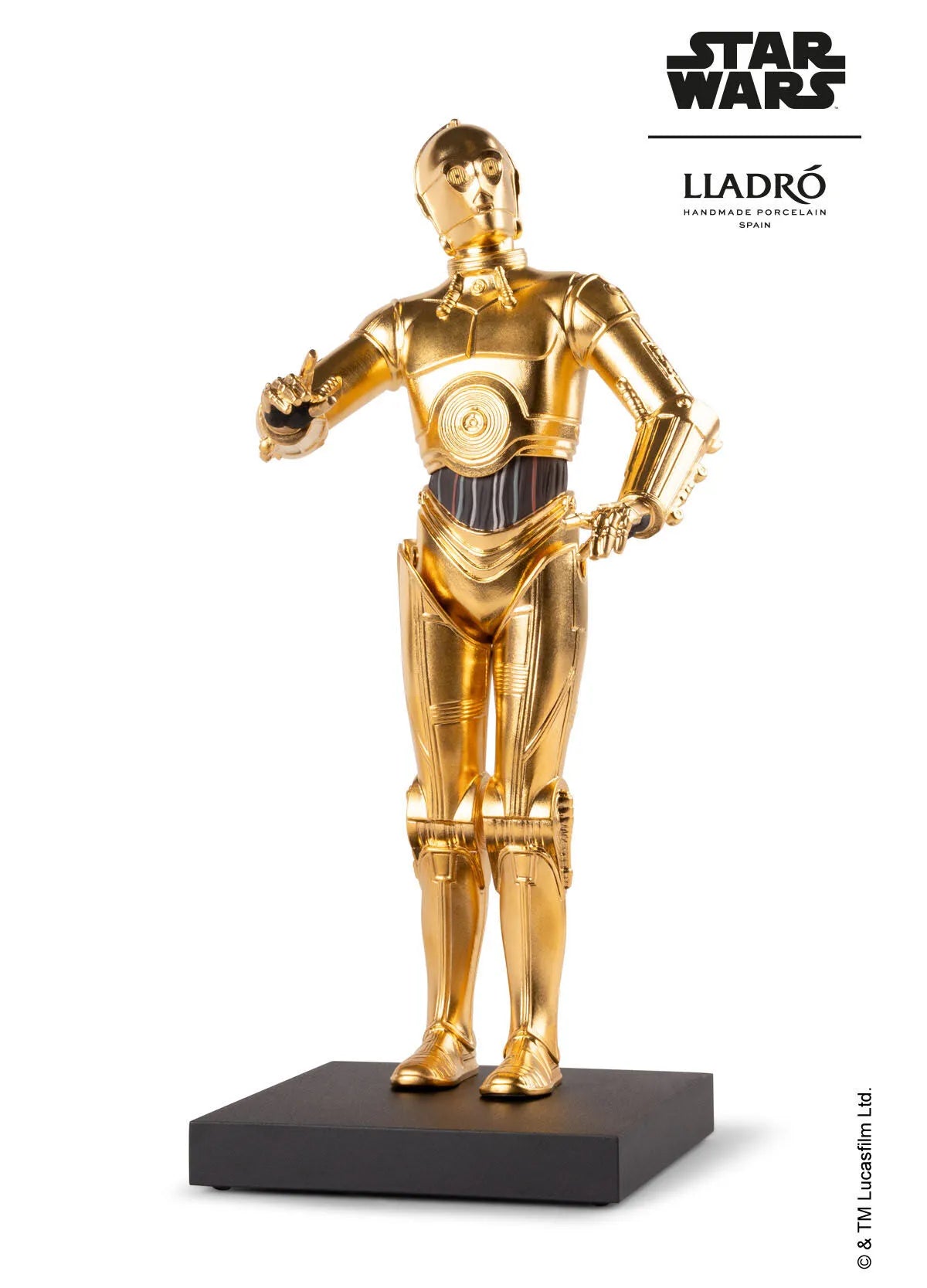 Lladro C3PO™ sculpture depicting a detailed, white ceramic Star Wars character figurine with intricate features and craftsmanship.