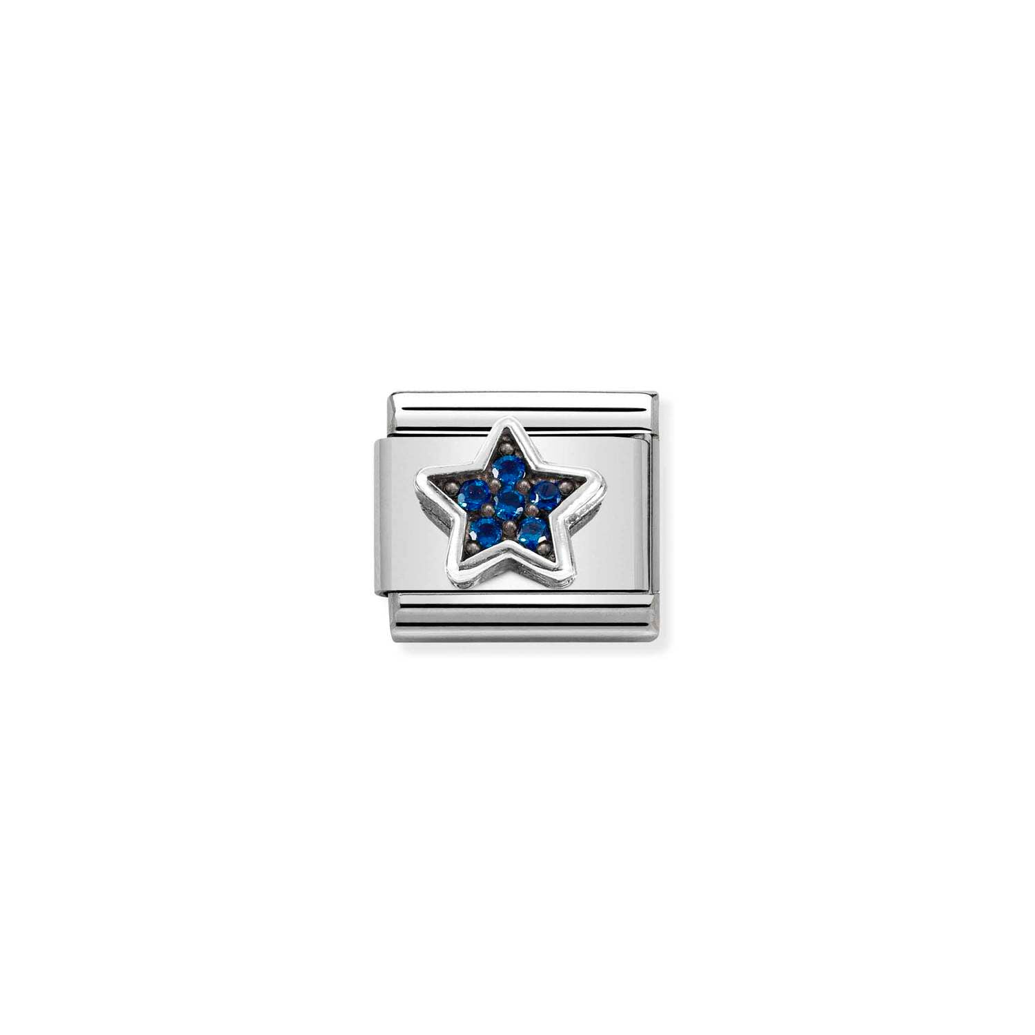 Nomination Composable Classic Symbol Star Blue C.Z. silver bracelet charm with blue cubic zirconia, crafted in stainless steel.