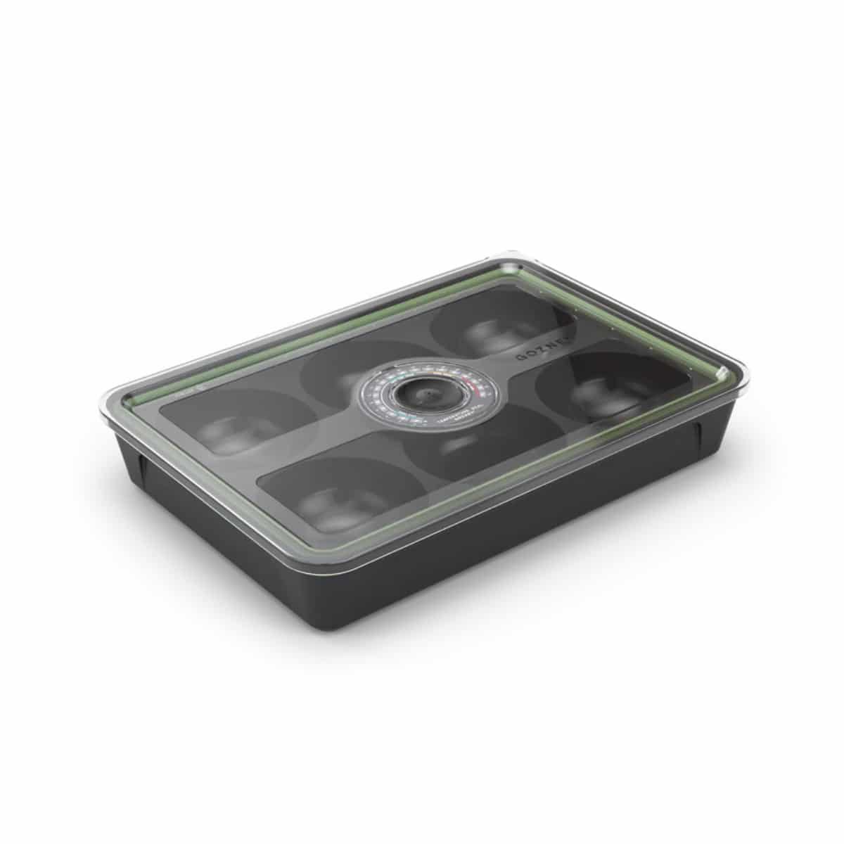 Gozney dough tray with multiple sections, used for proofing and storing pizza dough, made of durable material.