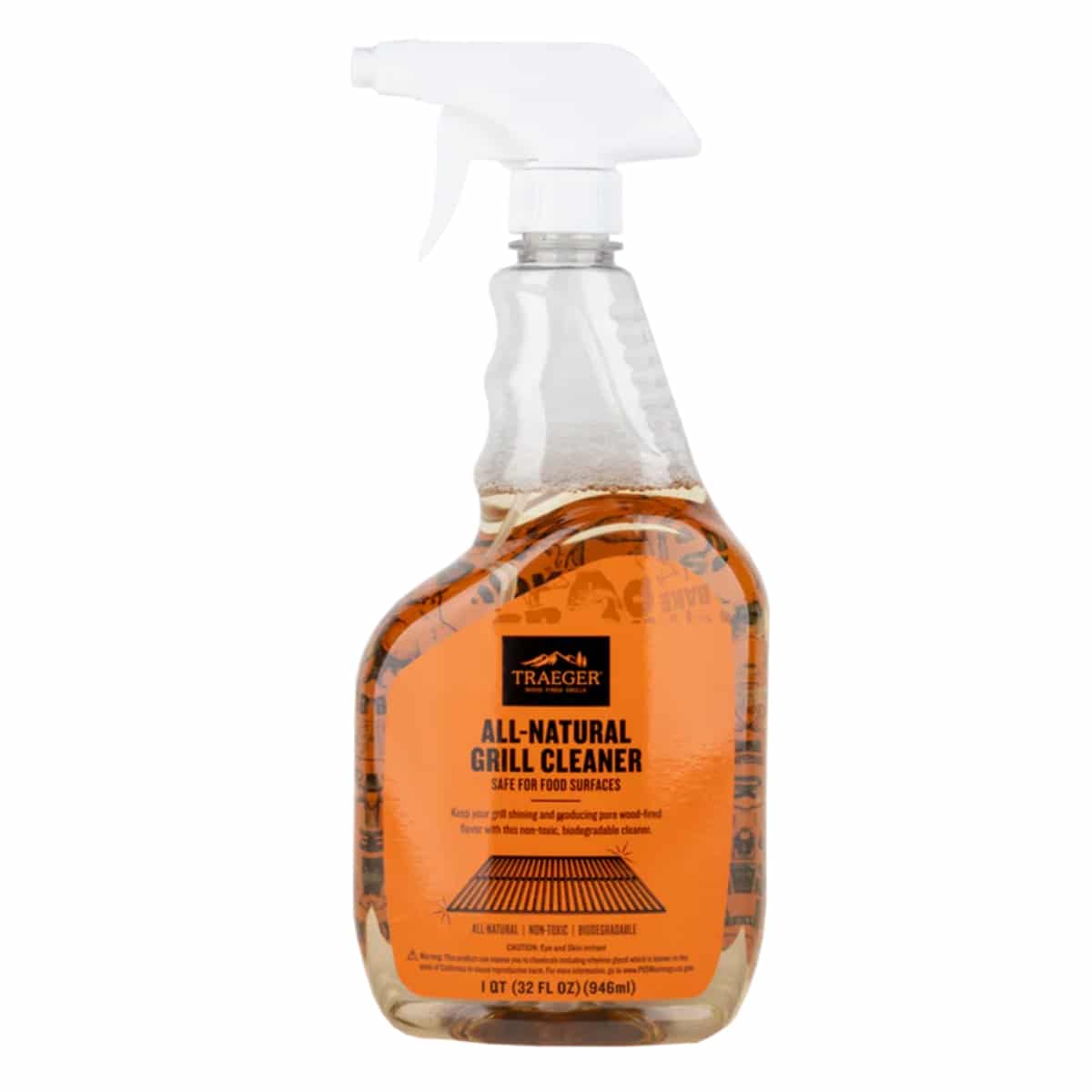 Traeger Grill Cleaner spray bottle with label, designed for cleaning and maintaining Traeger grills.