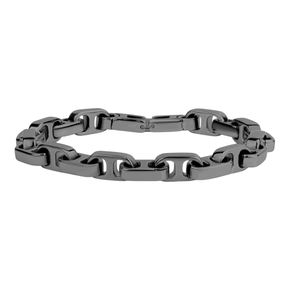 ARZ Steel 7mm gunmetal steel mod bicycle link bracelet with interlocking chain design, close-up view of the accessory.