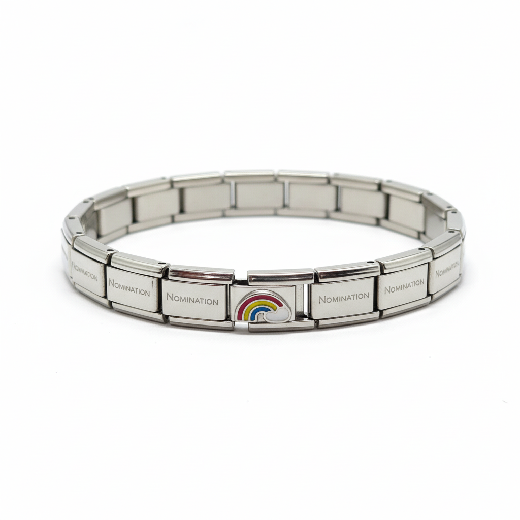 Nomination Rainbow bracelet with colorful beads and silver accents, showcasing a stylish jewelry piece on a white background.