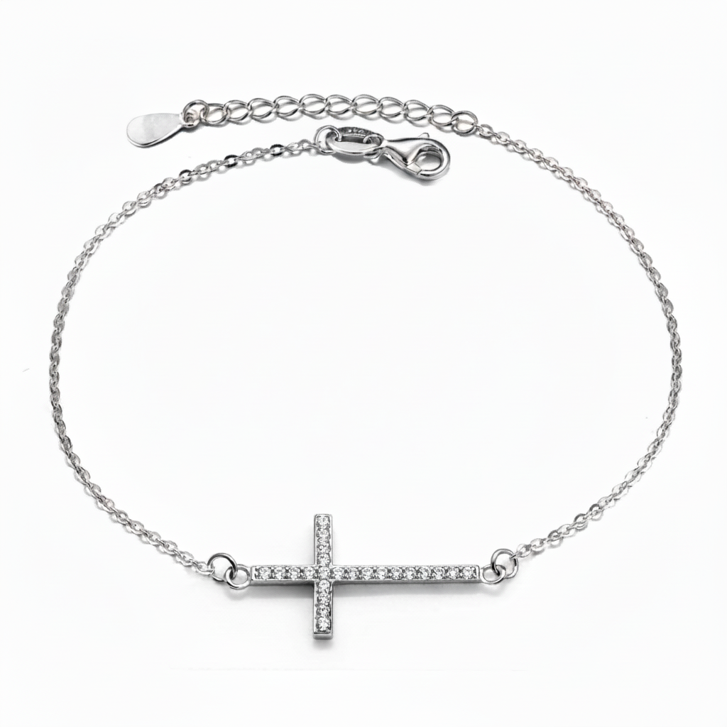 Silver MISU 925 sterling silver bracelet featuring a sideways cross design, elegant jewelry for everyday wear.