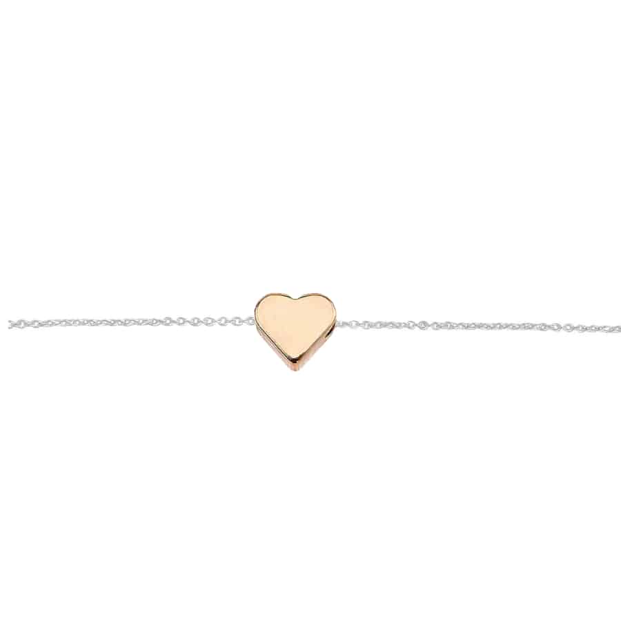 MISU 925 Sterling Silver rose gold bracelet with small heart charm, elegant jewelry accessory for women.