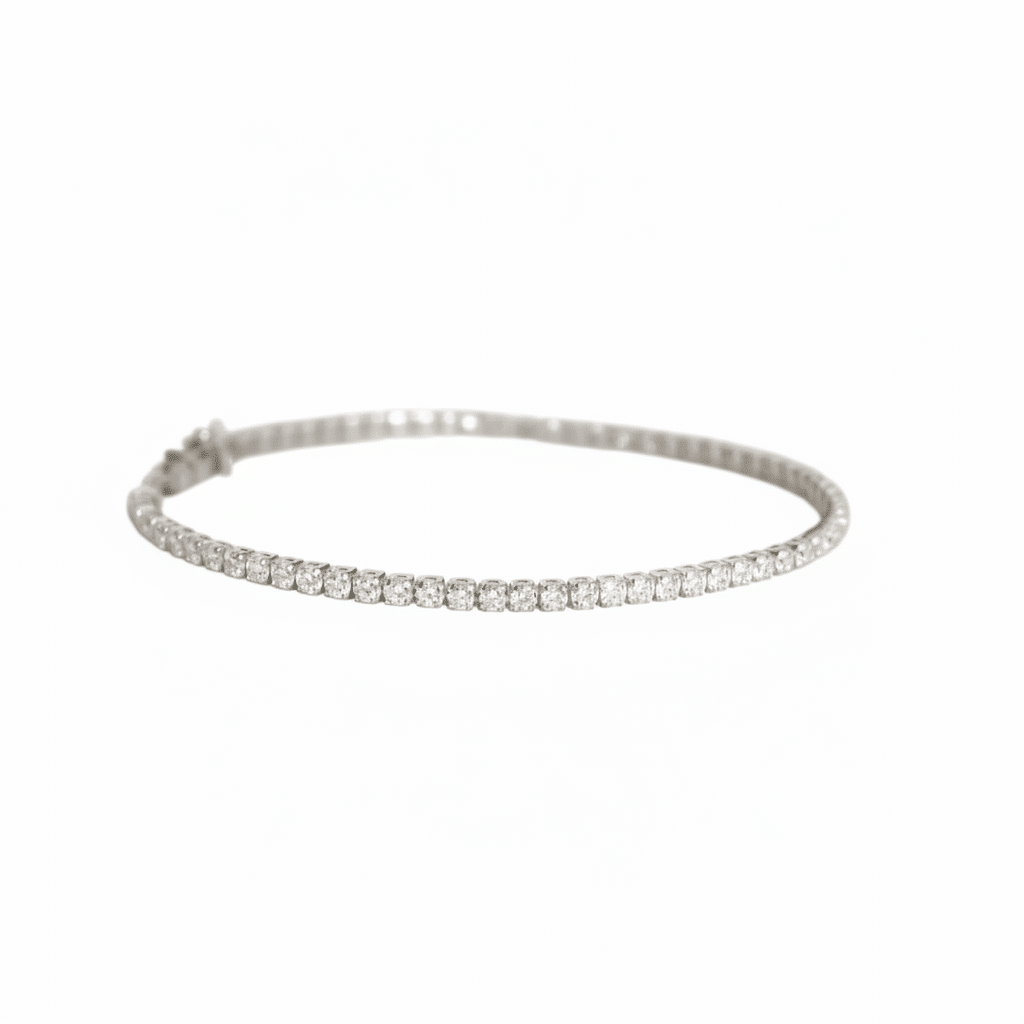 Lab Grown Diamonds 9CT white gold tennis bracelet with 1.25CT sparkling diamonds, showcasing elegant jewelry design.