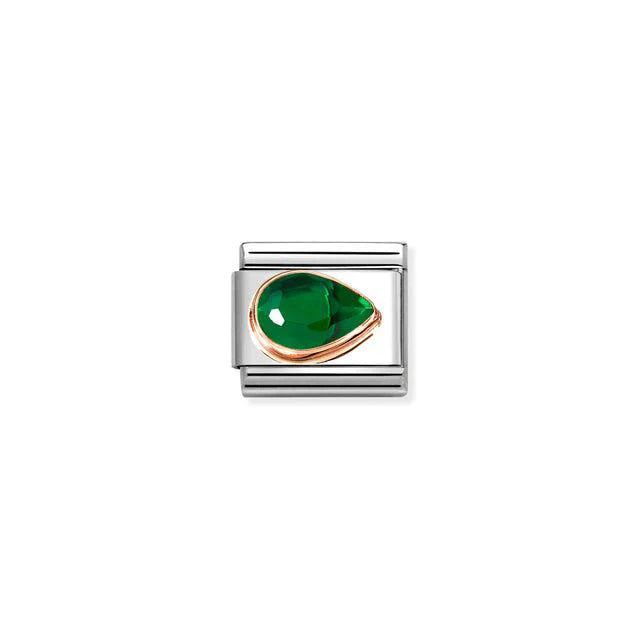 Nomination Composable Green Right Drop faceted jewelry charm with a vibrant green gemstone and intricate design.
