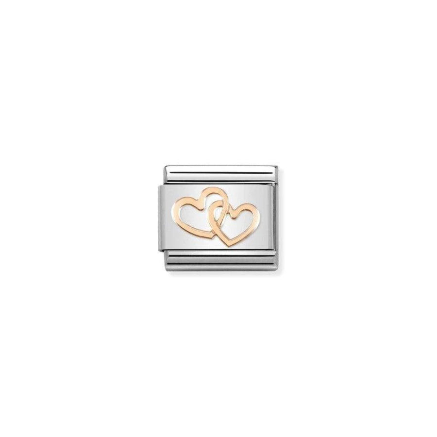 Nomination Composable Symbol Linked Hearts jewelry in rose gold, featuring interconnected heart-shaped charms.
