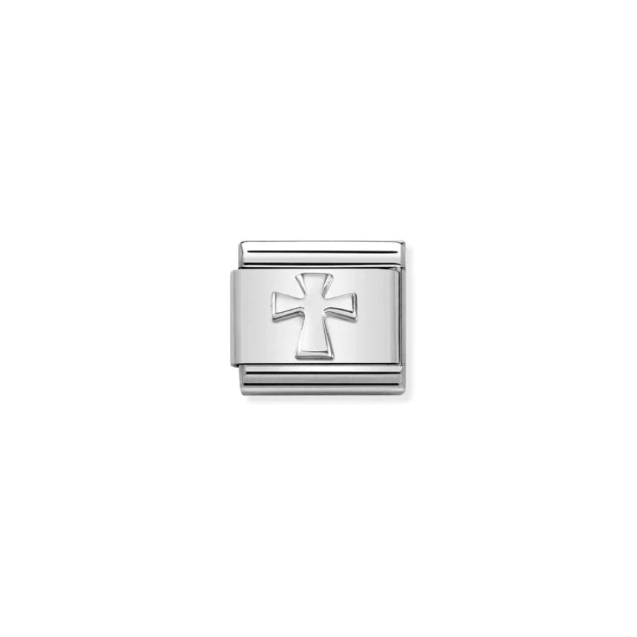 Silver Nomination Composable Symbol Cross jewelry charm with intricate design, perfect for personalized bracelet or necklace.