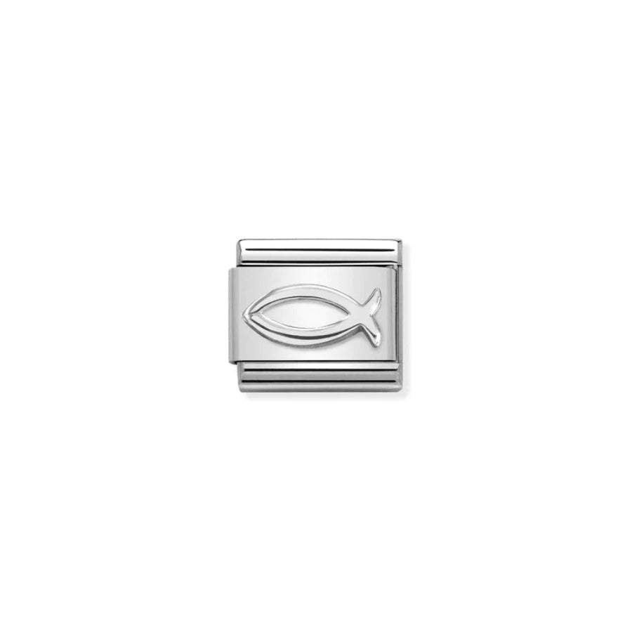 Nomination Composable Symbol Ichthys/Christ Fish jewelry charm with detailed fish design on silver-tone metal.