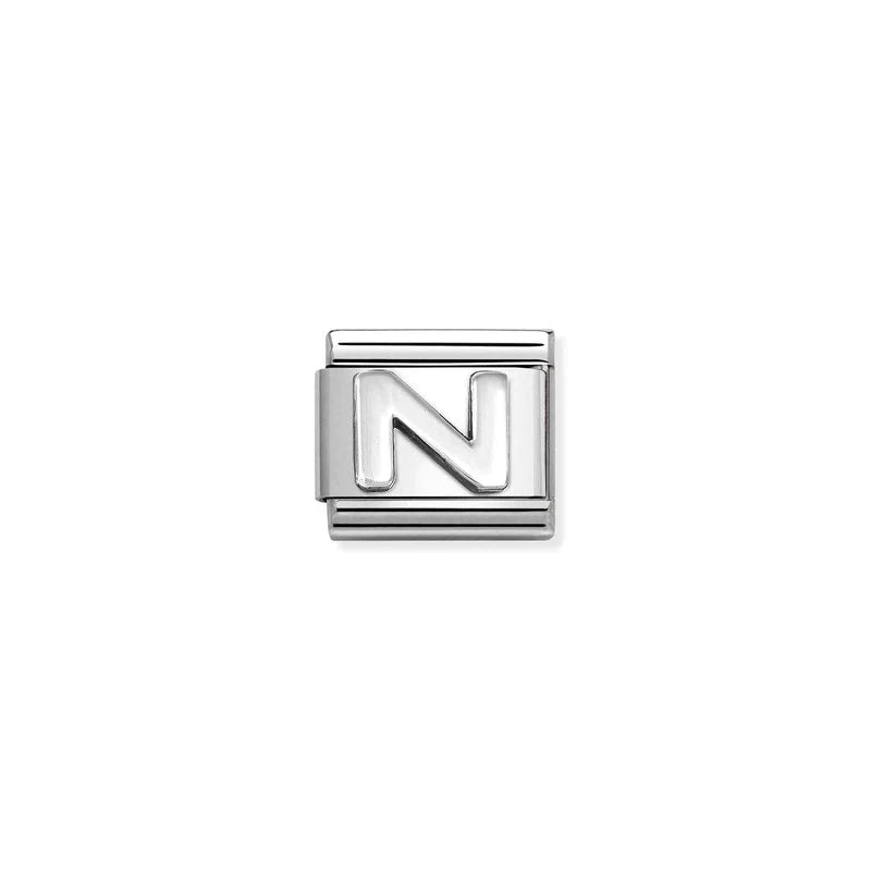 Nomination Composable Classic Link Ox Letter N jewelry charm in silver with intricate detailing and a polished finish.