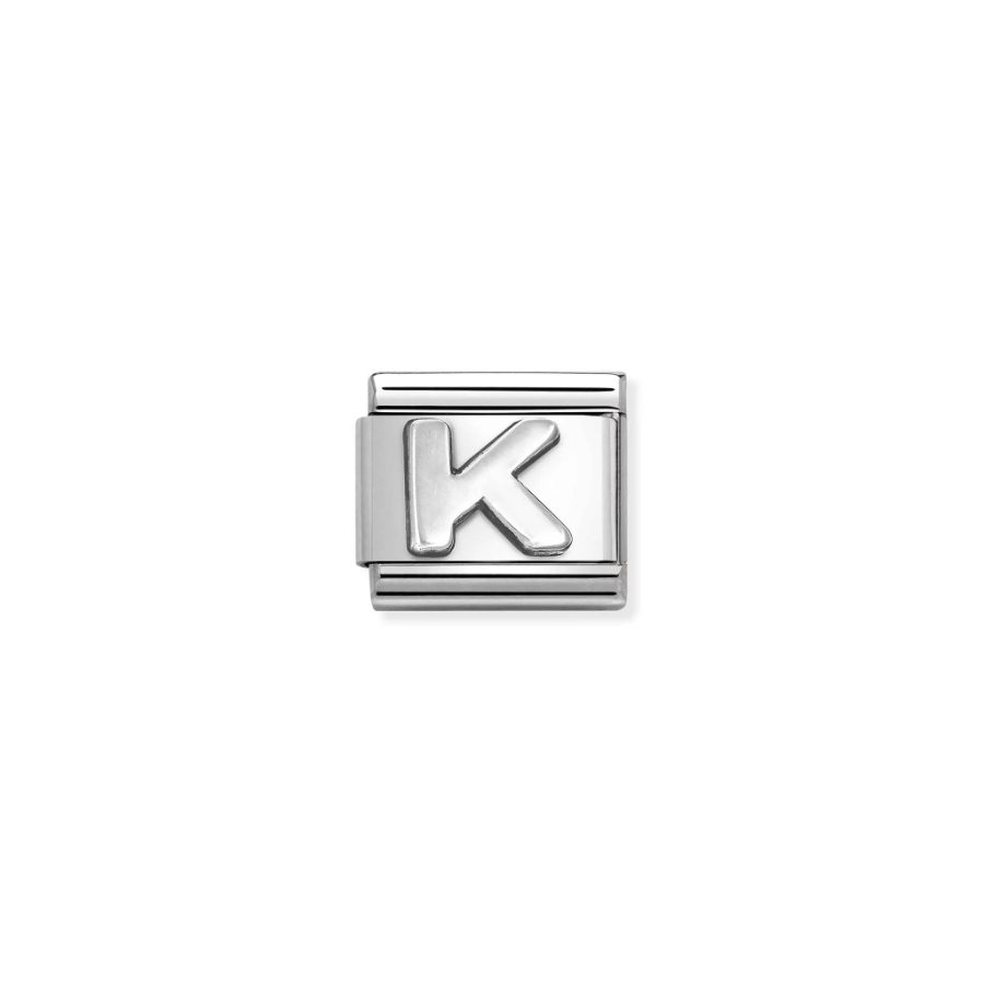 Nomination Composable Classic Link Ox Letter K charm in silver with polished finish, designed for charm bracelets.