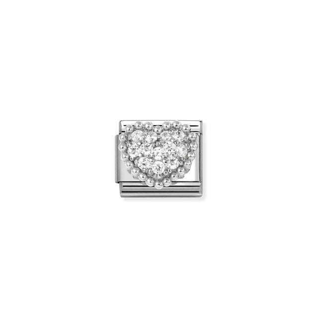 Nomination Composable Heart with Dots Symbol charm featuring cubic zirconia accents for jewelry customization.