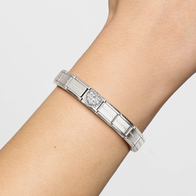 Nomination Composable Heart charm with dotted CZ accents, sterling silver jewelry piece for customizable bracelets or necklaces.