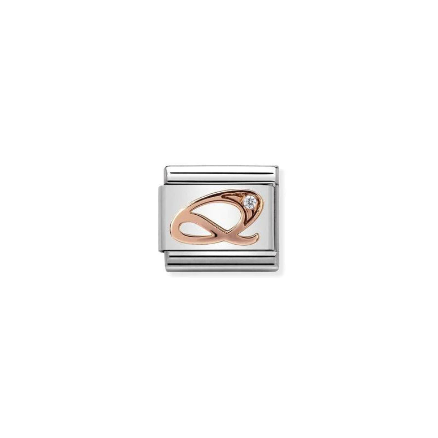 Nomination Composable Classic Rose Gold Letter Q charm with a sleek, polished rose gold finish and detailed letter design.