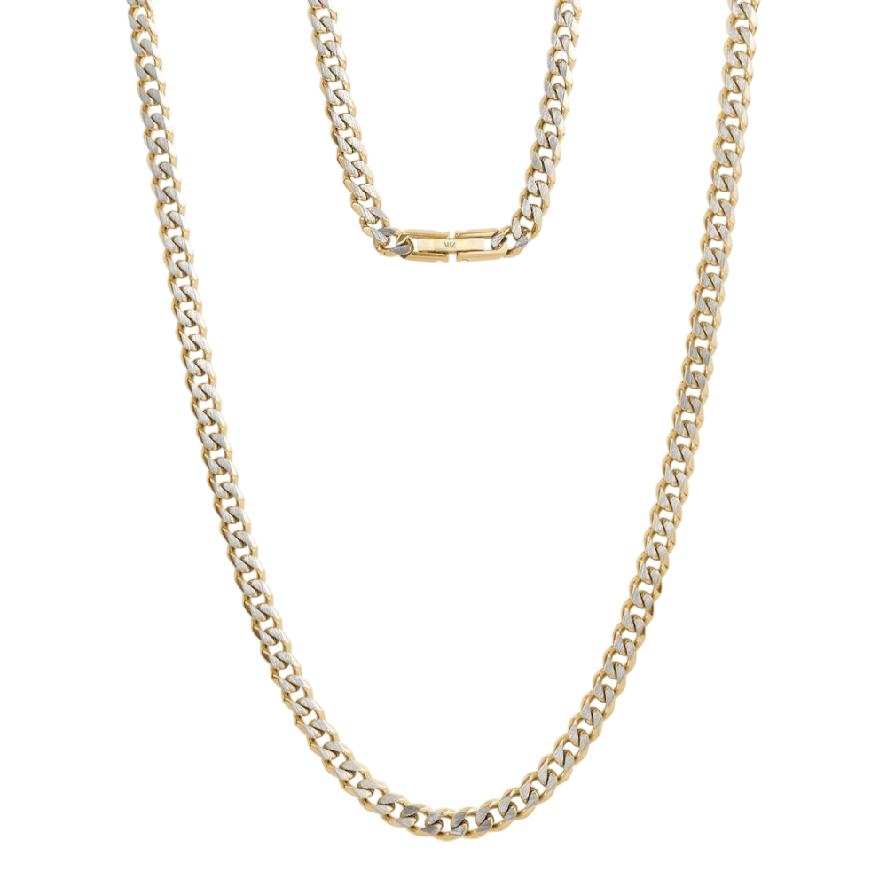 ARZ Steel 5mm gold and steel Cuban link necklace with polished finish, showcasing a sleek, stylish jewelry accessory.