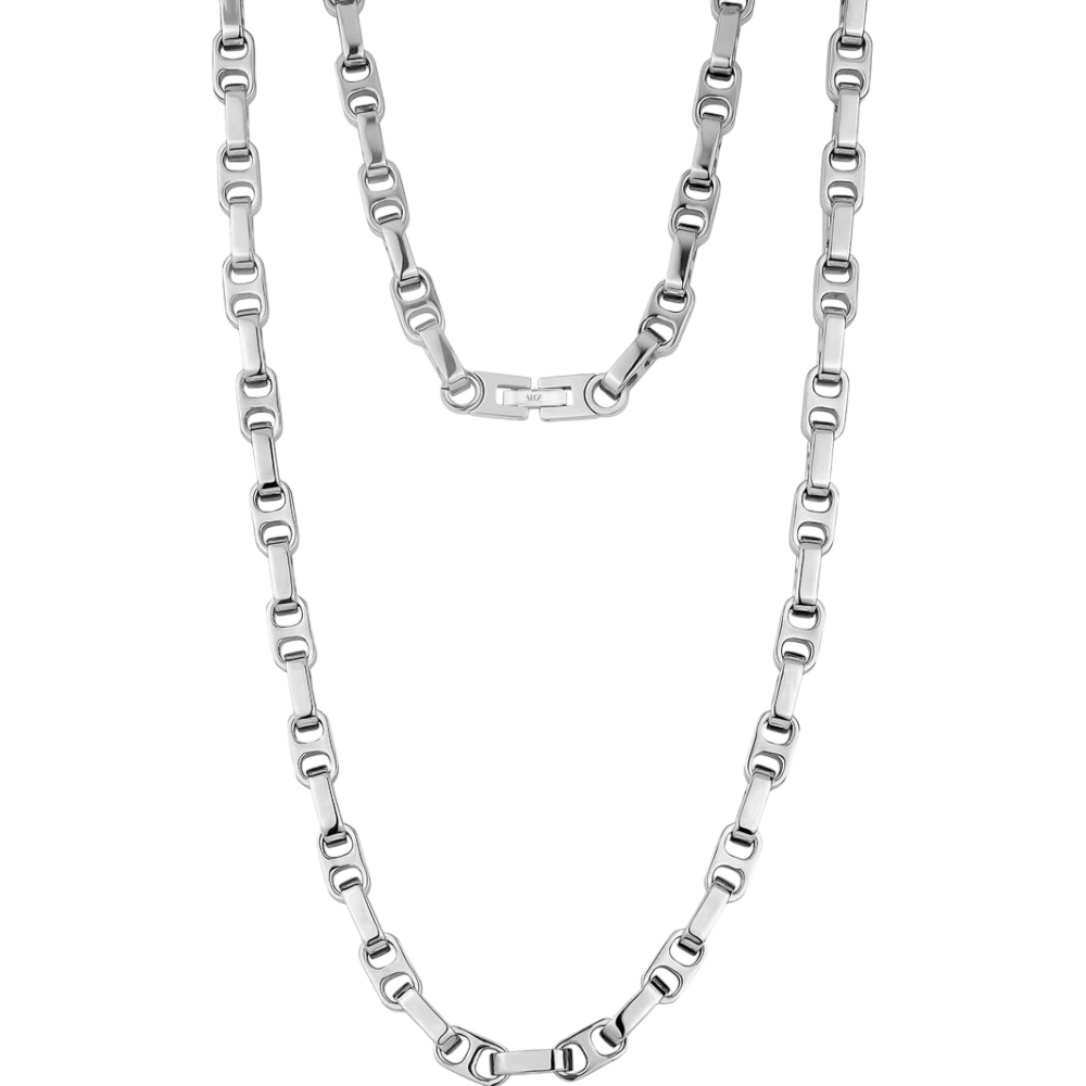 ARZ Steel 7mm modern bicycle link necklace featuring sleek stainless steel design and minimalist style.