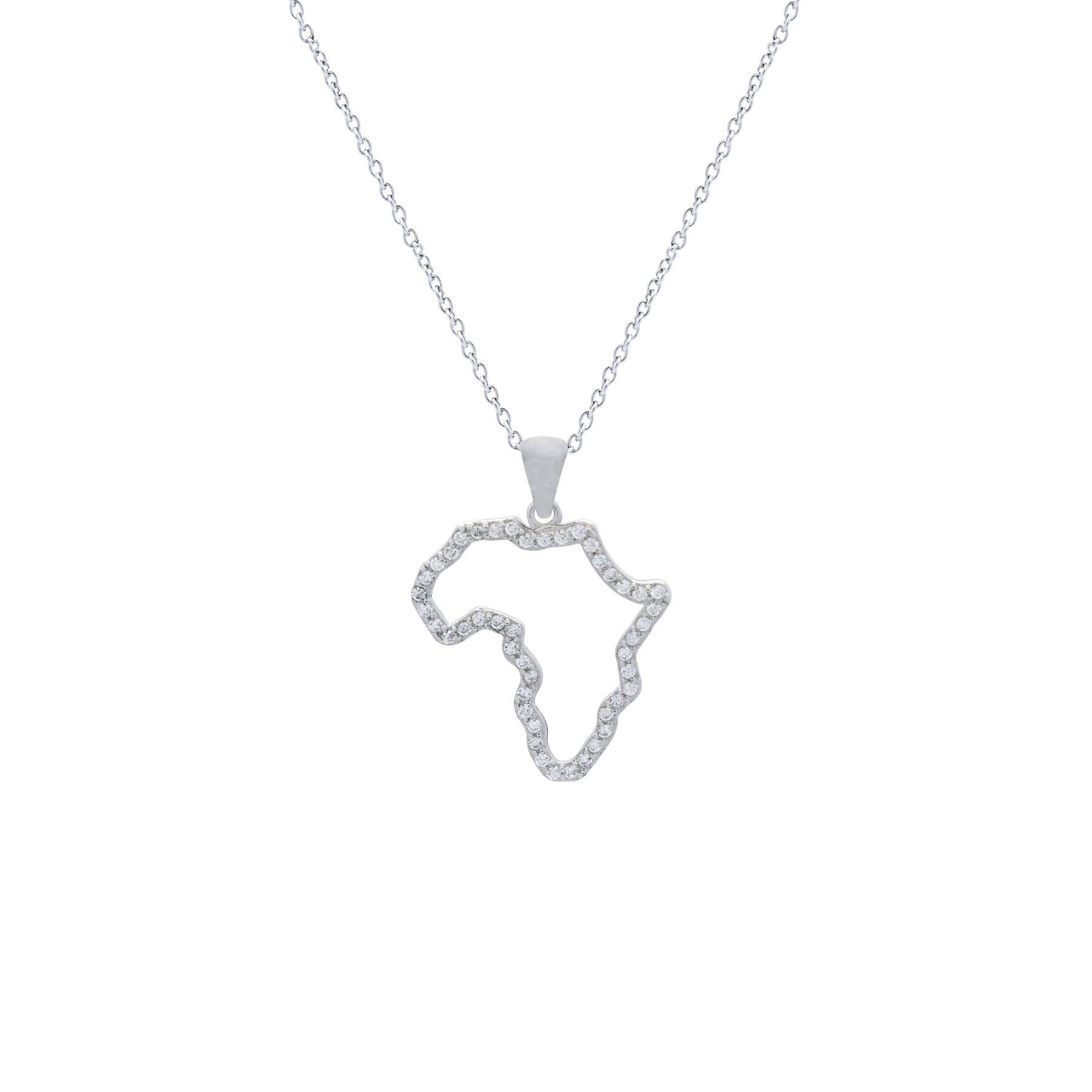 Misu MISU sterling silver necklace featuring an Africa-shaped pendant with sparkling cubic zirconia accents.