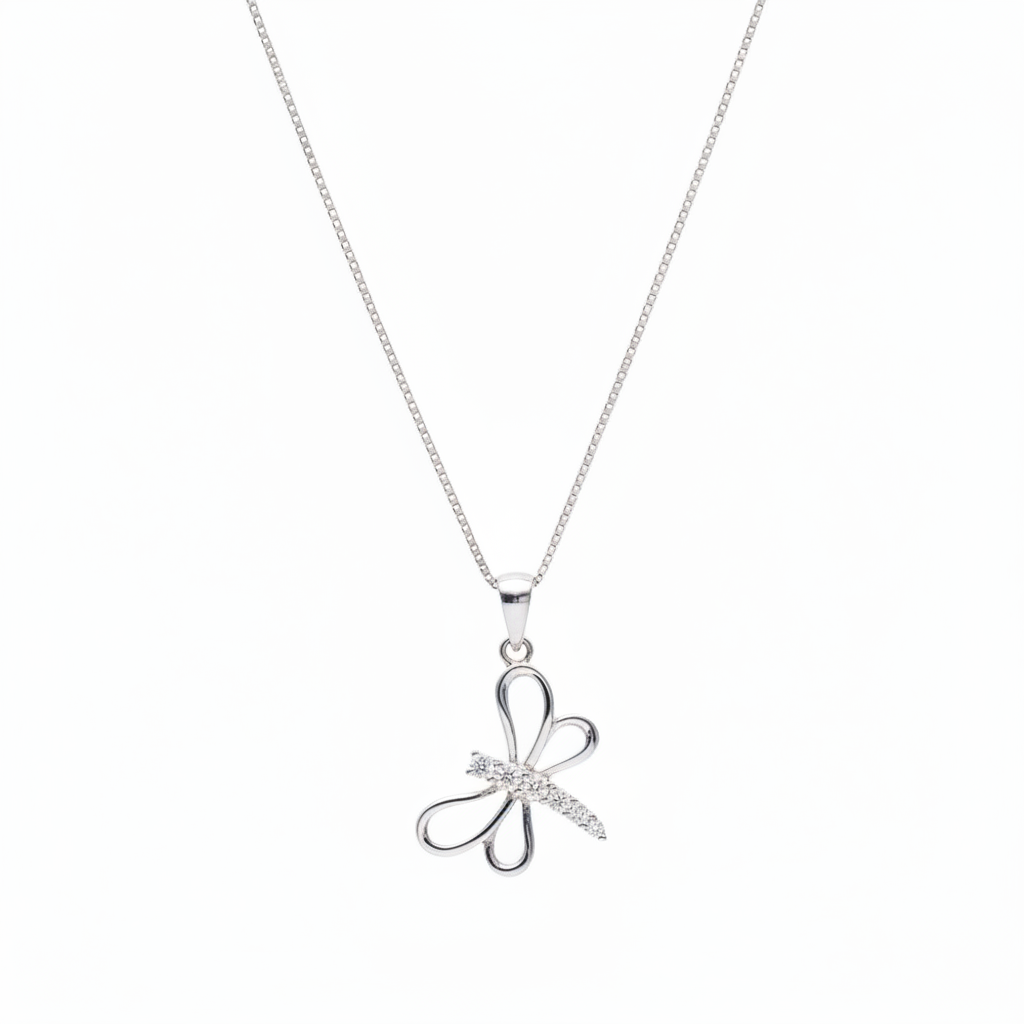 Misu 925 Sterling Silver Necklace featuring a detailed Dragonfly pendant with intricate wing design, hanging from a delicate chain.