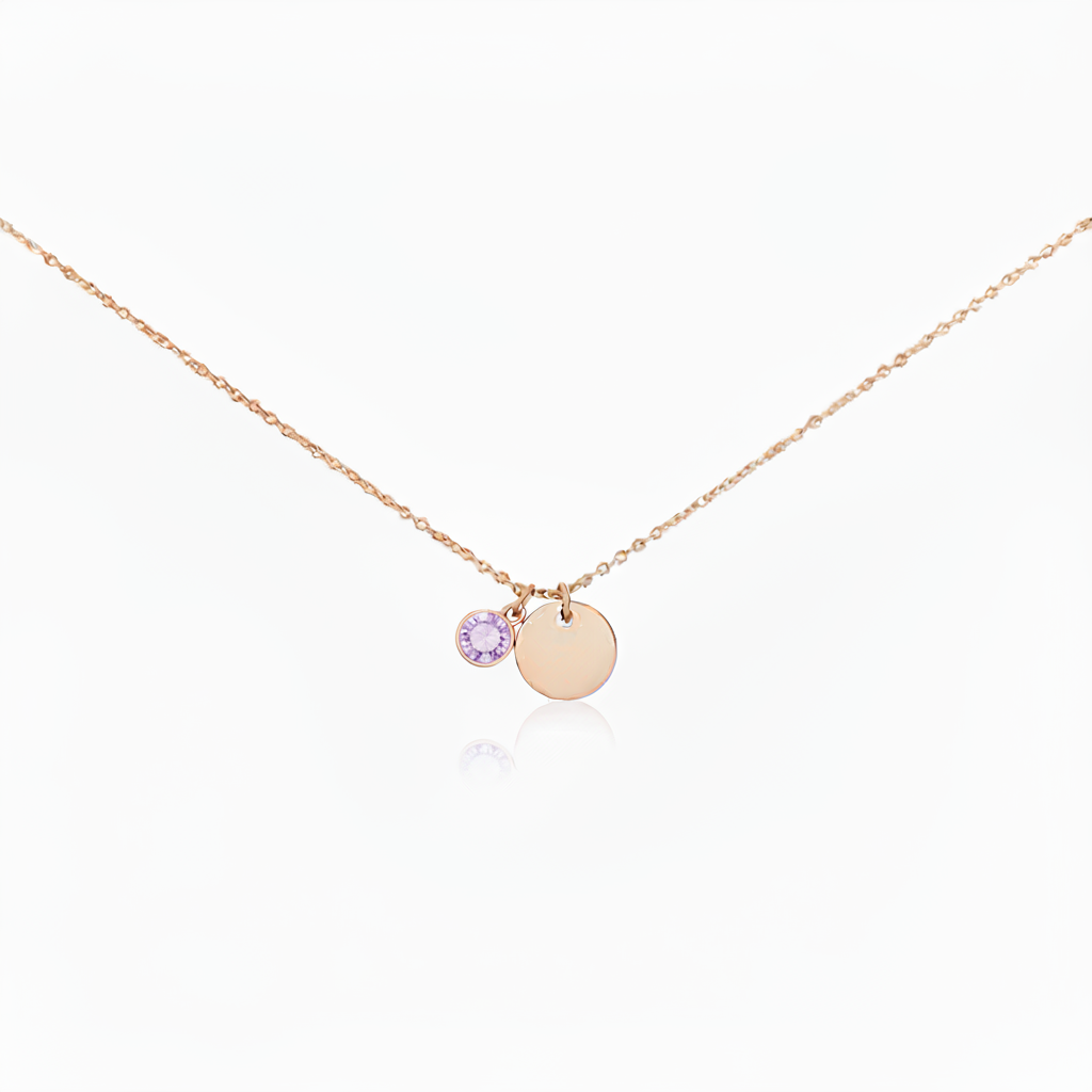 Misu Rose Gold Necklace featuring a June birth month moonstone pendant with delicate chain design.