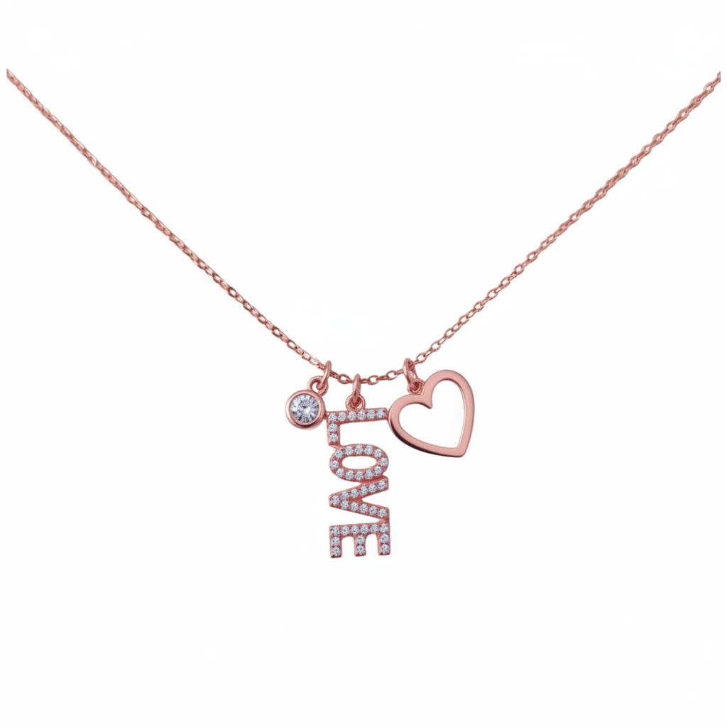Misu Rose Gold Love Charm featuring a delicate heart design on a shiny rose gold surface.
