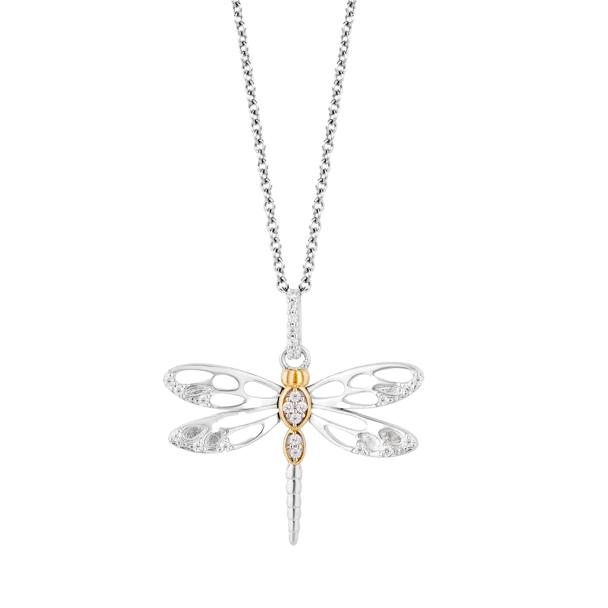 Misu 925 sterling silver two-tone dragonfly necklace or bracelet featuring a detailed dragonfly pendant with gold and silver finish.