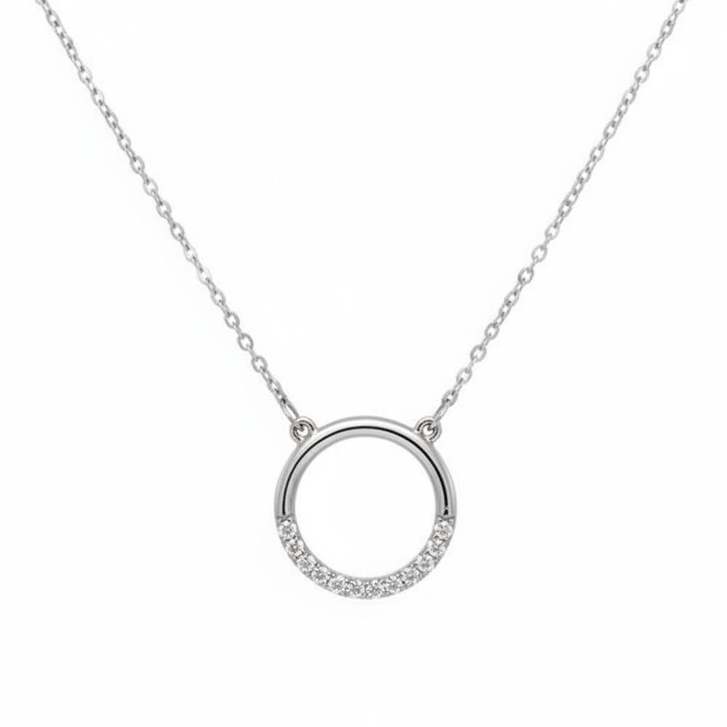 MISU 925 sterling silver demi CZ circle necklace featuring a delicate, sparkling pendant on a chain.