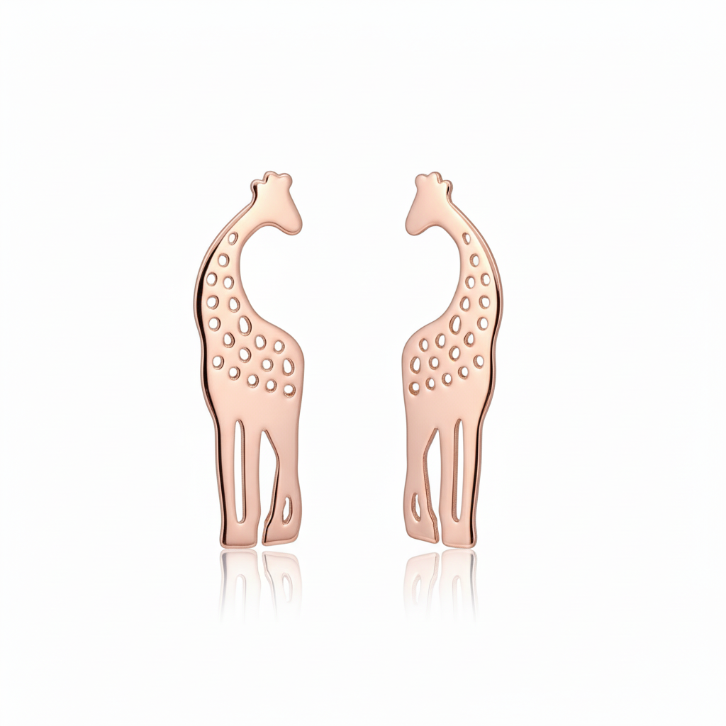 MISU 925 sterling silver rose gold giraffe earrings showcasing detailed animal design and elegant craftsmanship.