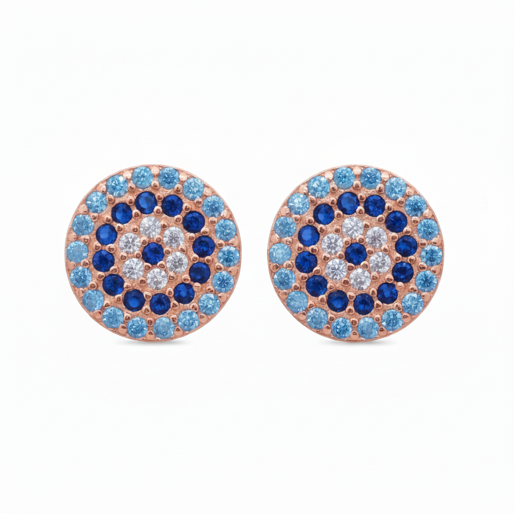 Misu 925 sterling silver earrings with aqua eye design, featuring intricate silver craftsmanship and vibrant aqua accents.