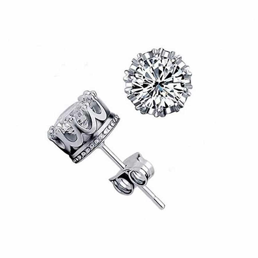 MISU 925 sterling silver earrings with crown design, featuring intricate silver craftsmanship and elegant jewelry style.