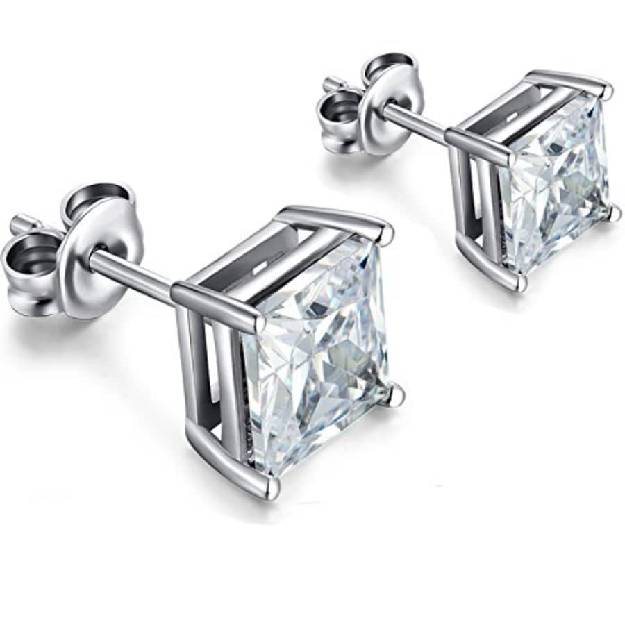 Misu 925 sterling silver square-shaped earrings with a sleek, modern design, showcased on a white background.