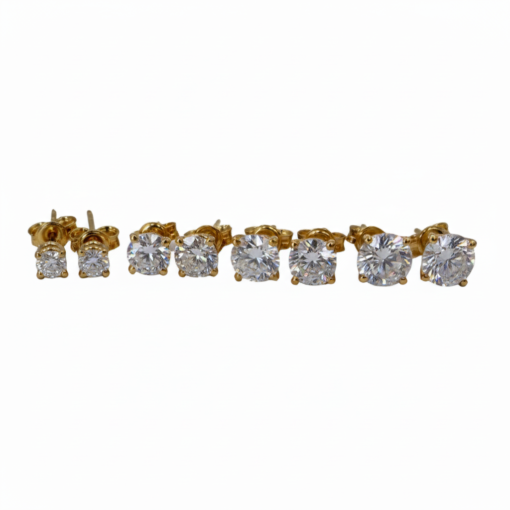 Lab Grown Diamonds 9CT yellow gold earrings featuring sparkling diamond studs with elegant design and secure clasps.