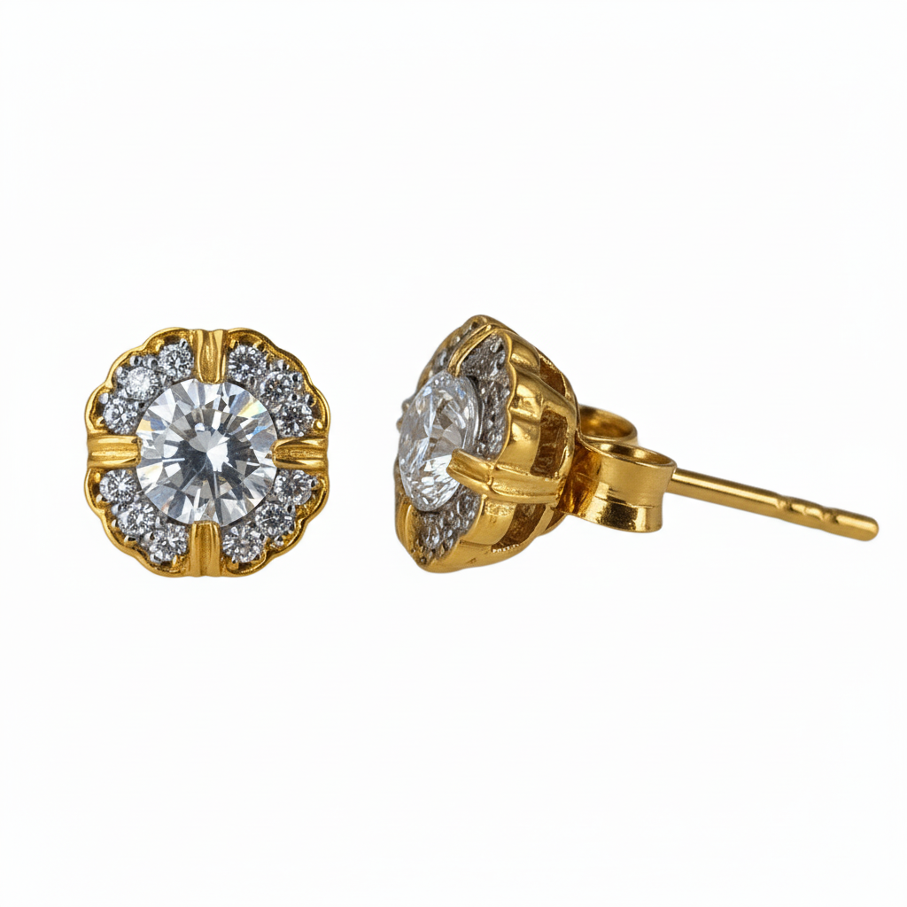 Lab Grown Diamonds 9CT yellow gold petal earrings featuring delicate floral design and sparkling diamond accents.
