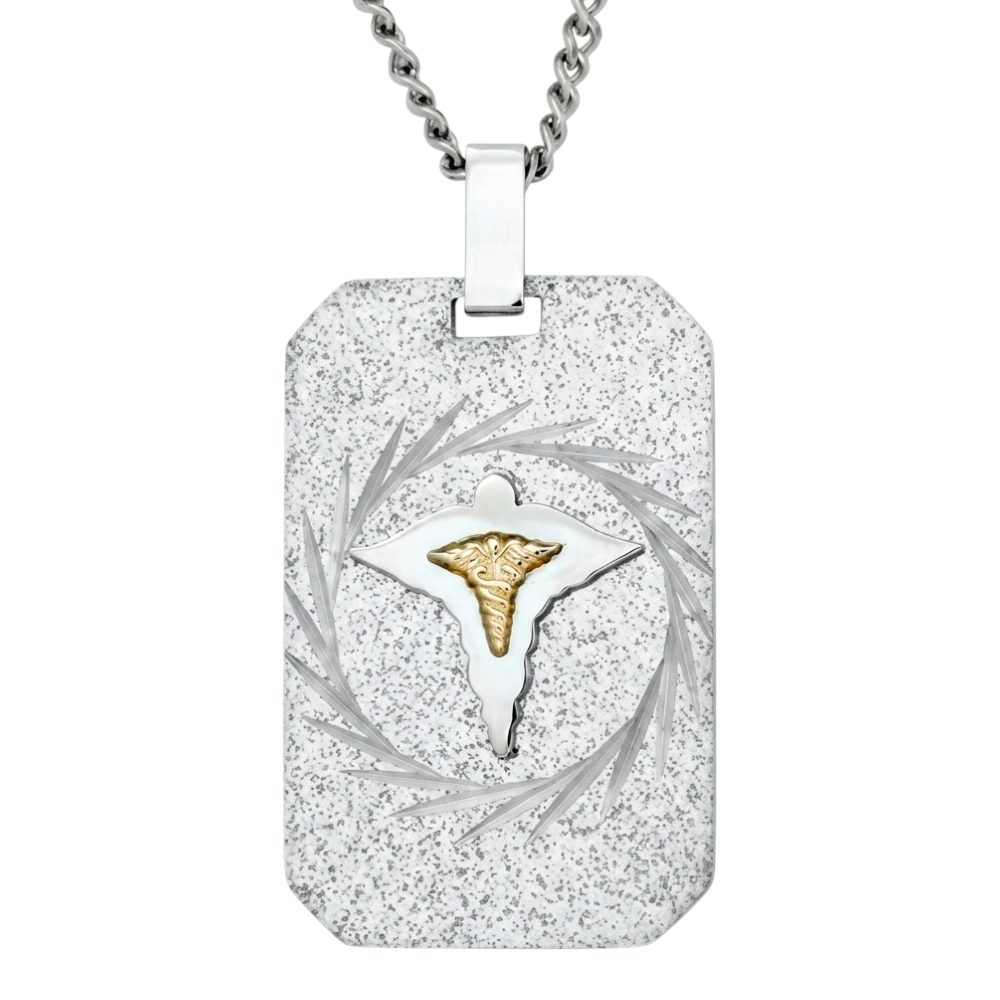 ARZ Steel Medic Dog Tag pendant with engraved medical alert symbol and text, designed for pet identification and safety.