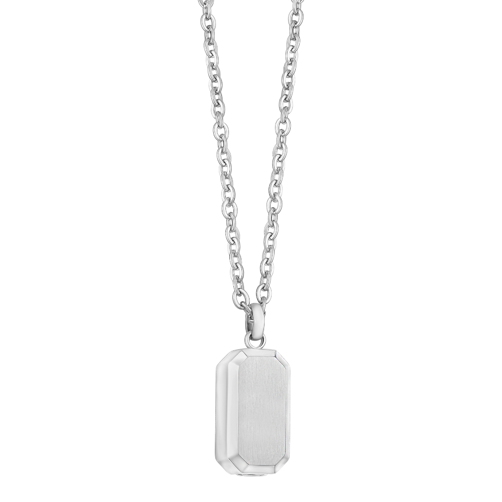 ARZ Steel pendant dog tag for ashes with 24-inch chain, featuring a sleek steel design and personalized engraving.