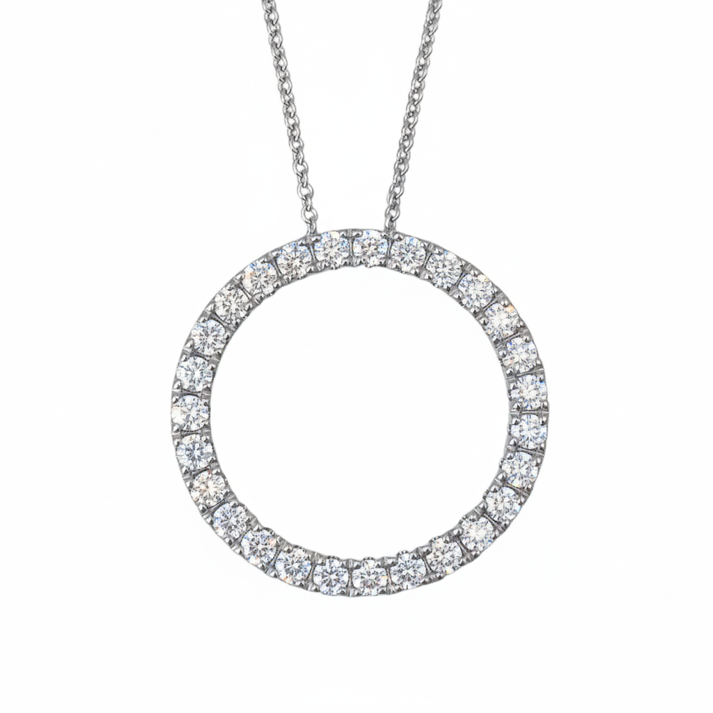 Lab Grown Diamonds 9CT white gold Circle of Life pendant showcasing sparkling diamond design and intricate craftsmanship.