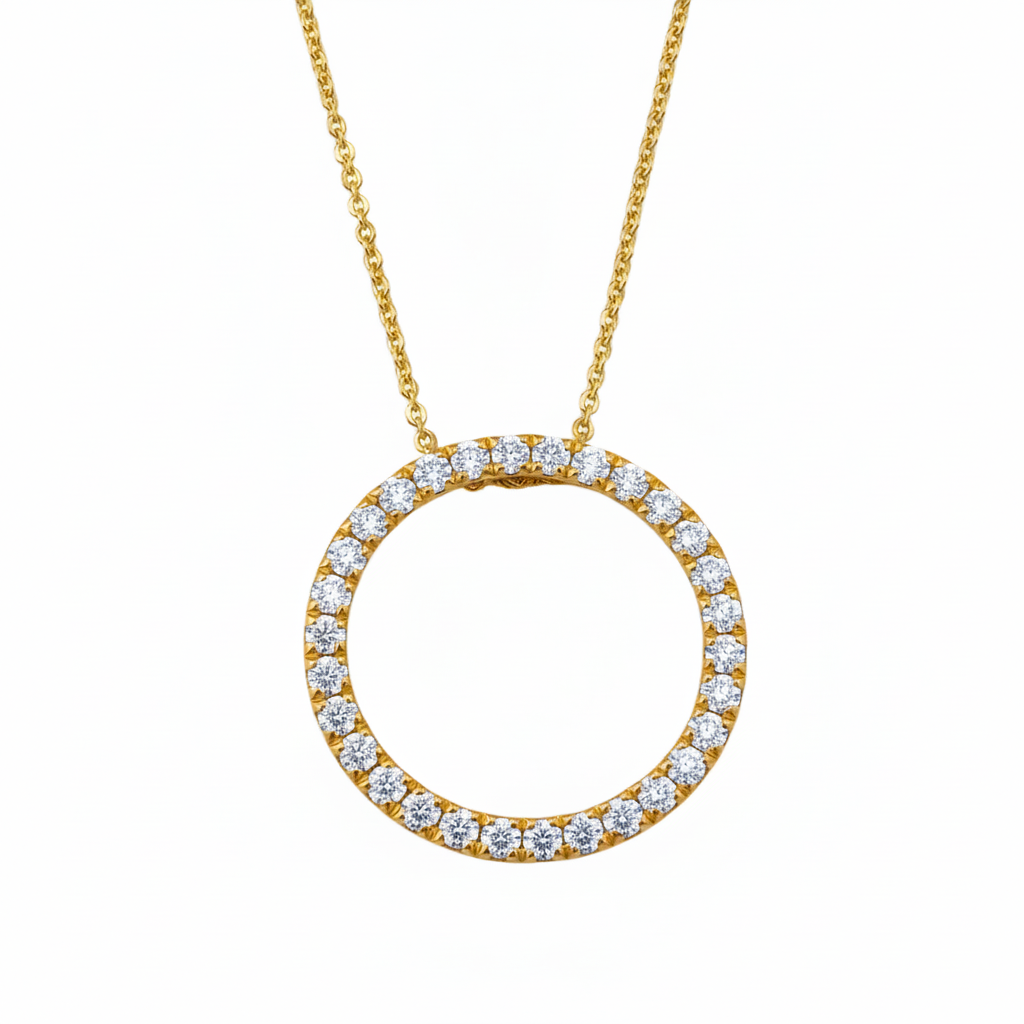 Lab Grown Diamonds 9CT yellow gold Circle of Life pendant showcasing a circular design with sparkling lab grown diamonds.