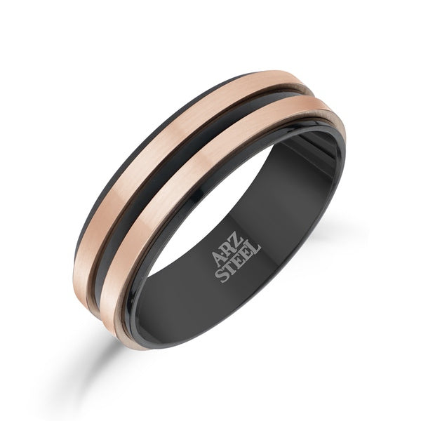 Black and rose gold steel ARZ Ring with sleek design, featuring a stylish combination of colors and modern craftsmanship.