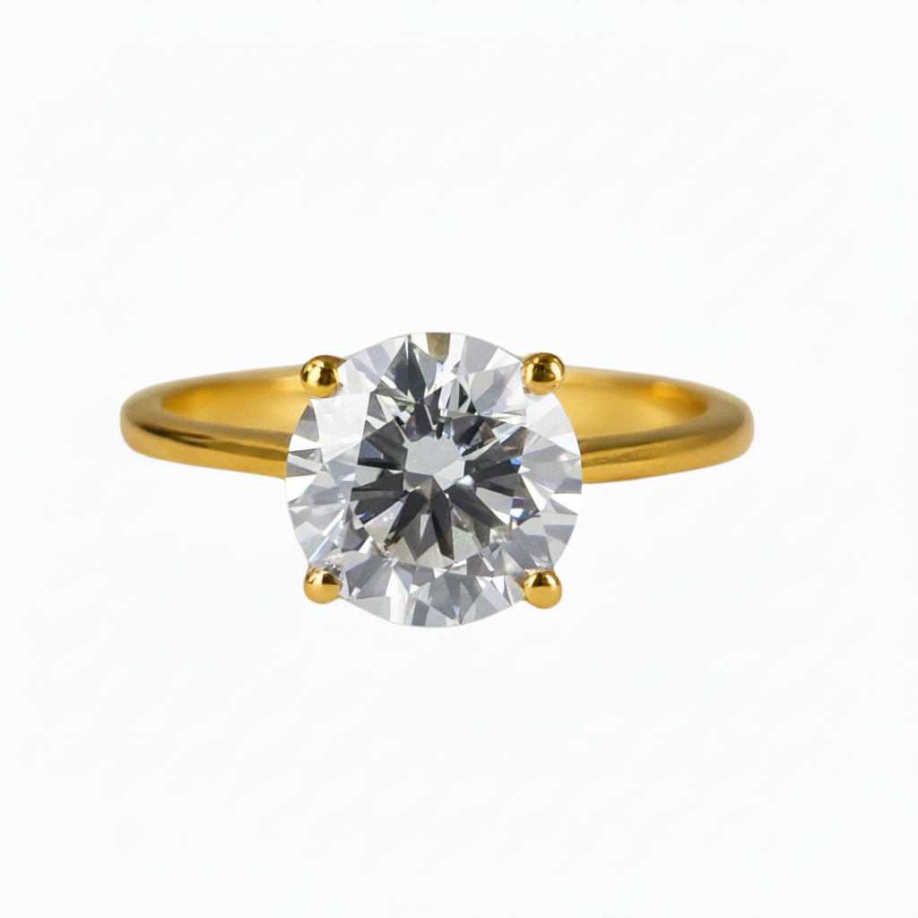 Lab Grown Diamonds 9CT yellow gold solitaire ring featuring a sparkling central diamond and a sleek band design.