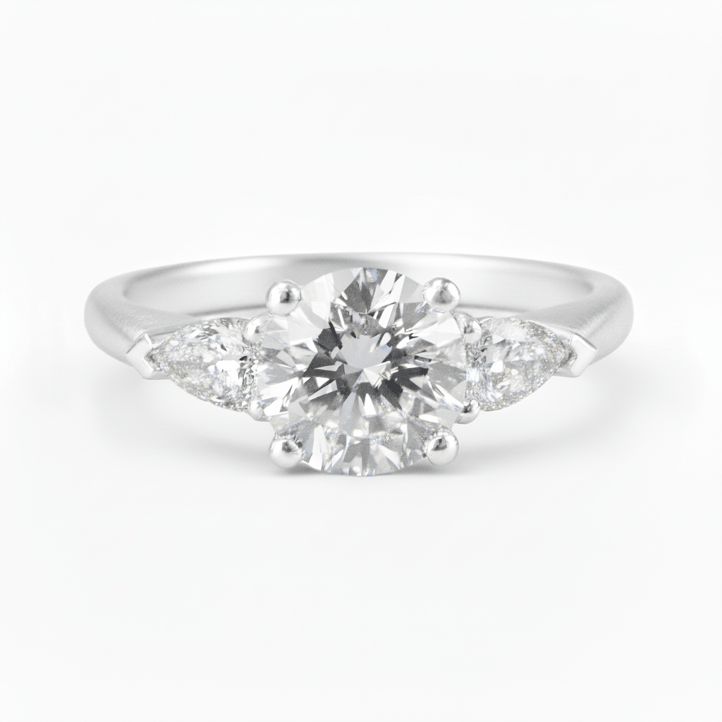 Lab Grown Diamonds 9CT white gold ring with a 1CT round pear-shaped diamond setting.