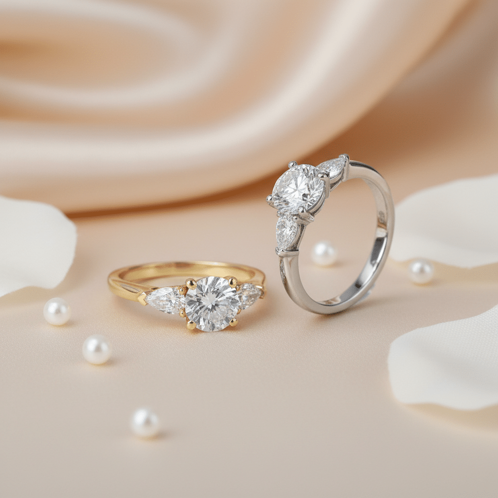 Lab Grown Diamonds 9CT white gold ring featuring a 1CT round pear-shaped diamond solitaire.