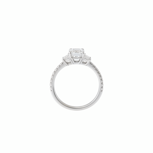 Lab Grown Diamonds 9CT white gold 1CT three-stone engagement ring with sparkling diamonds and elegant design.