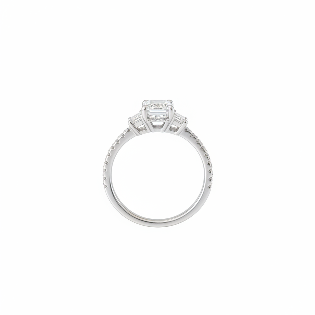 Lab Grown Diamonds 9CT white gold 1CT 3-stone engagement ring featuring sparkling lab-grown diamonds and elegant design.