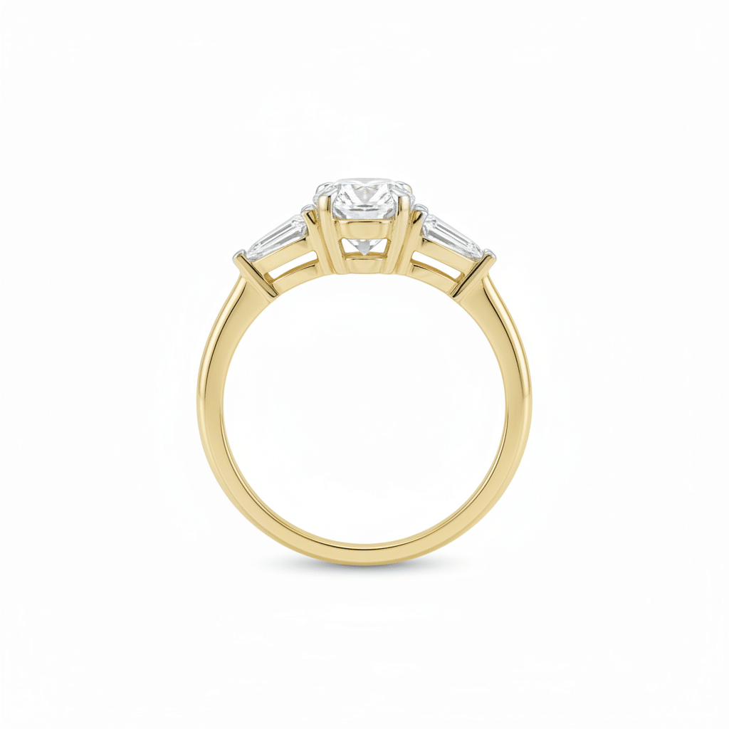 Lab Grown Diamonds 9CT yellow gold oval and pear-shaped diamond ring, 1 carat total weight, showcasing elegant design.