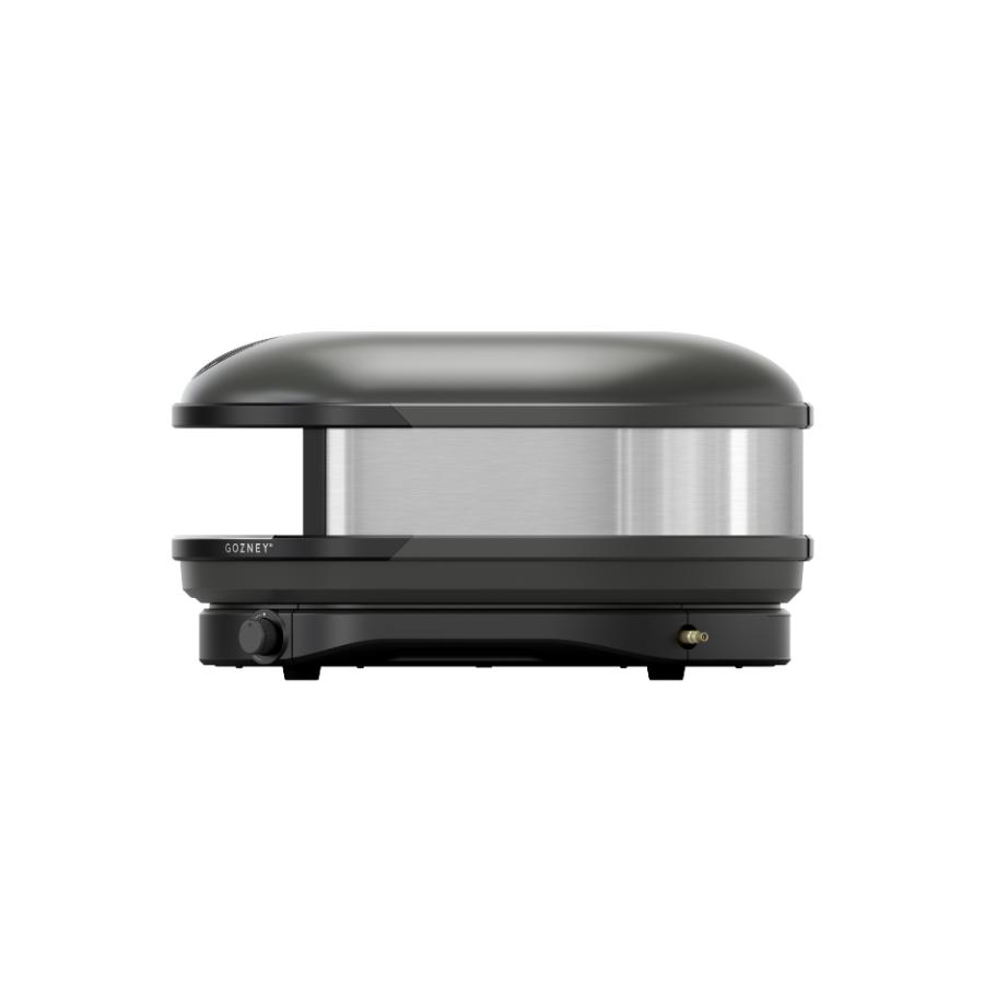 Gozney Arc Off Black outdoor pizza oven with sleek black finish and stainless steel accents, designed for professional pizza baking.