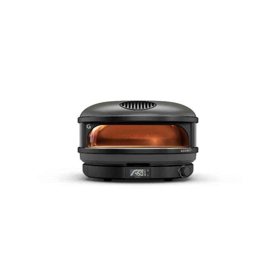 Gozney Arc XL Off Black outdoor pizza oven with sleek black finish and sturdy construction, ready for outdoor cooking.