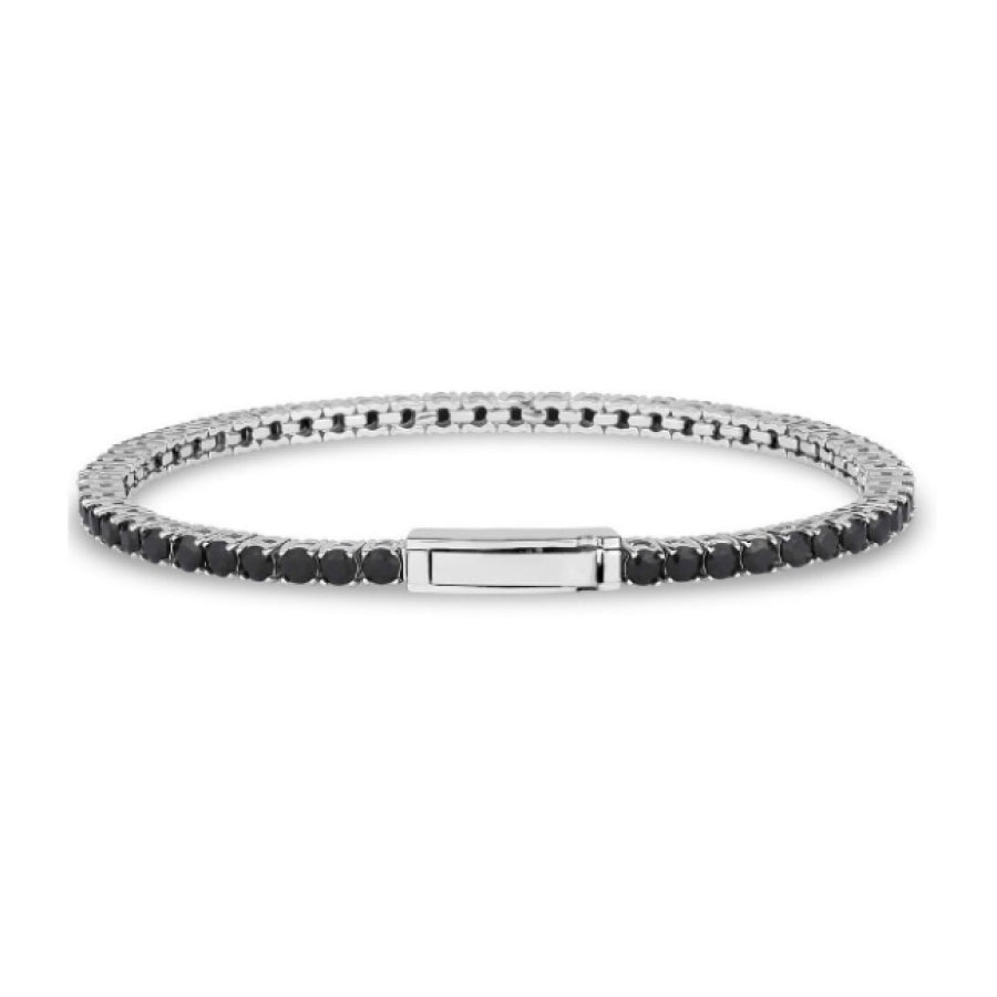Black steel ARZ 3mm C.Z tennis bracelet with linked chain design, showcasing shiny black finish and sparkling cubic zirconia accents.